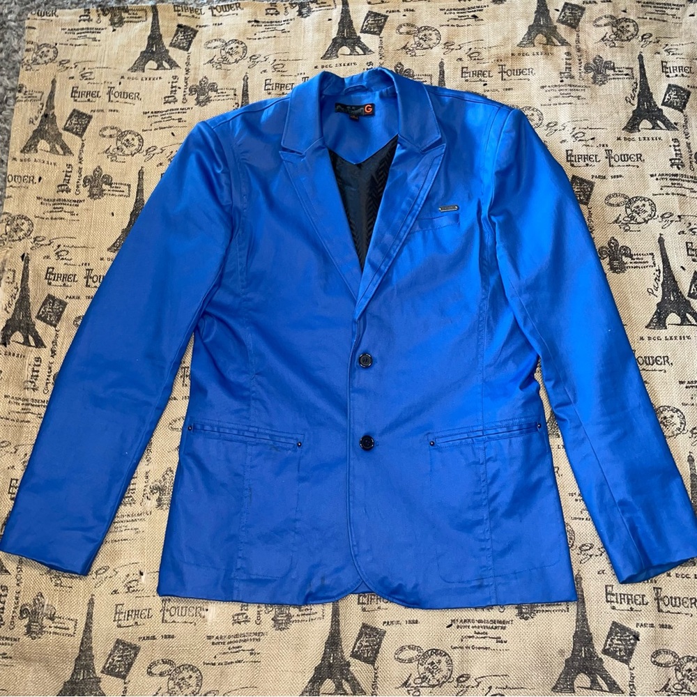 G By Guess Men'S Royal Blue Stretch Long Sleeve Gaucho Blazer Size L